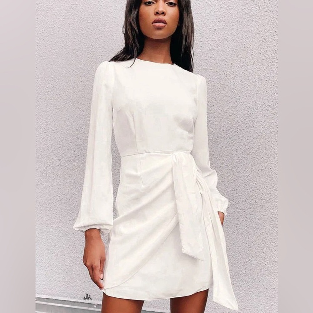 White Long sleeve Wrap Dress